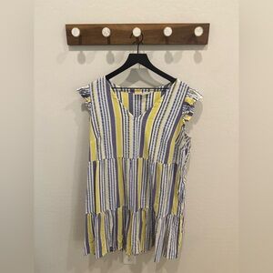 Striped Yellow and Blue Sleeveless Dress